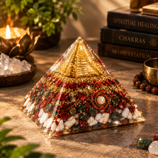 Sri Yantra Chakra Crystal Orgone Pyramid with Copper Quartz Radiation