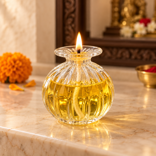 Modak-Shaped Glass Diya – Reusable Oil Lamp for Pooja & Diwali