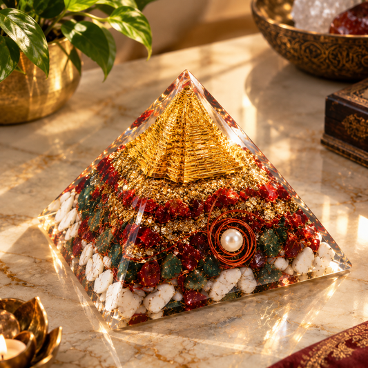 Sri Yantra Chakra Crystal Orgone Pyramid with Copper Quartz Radiation