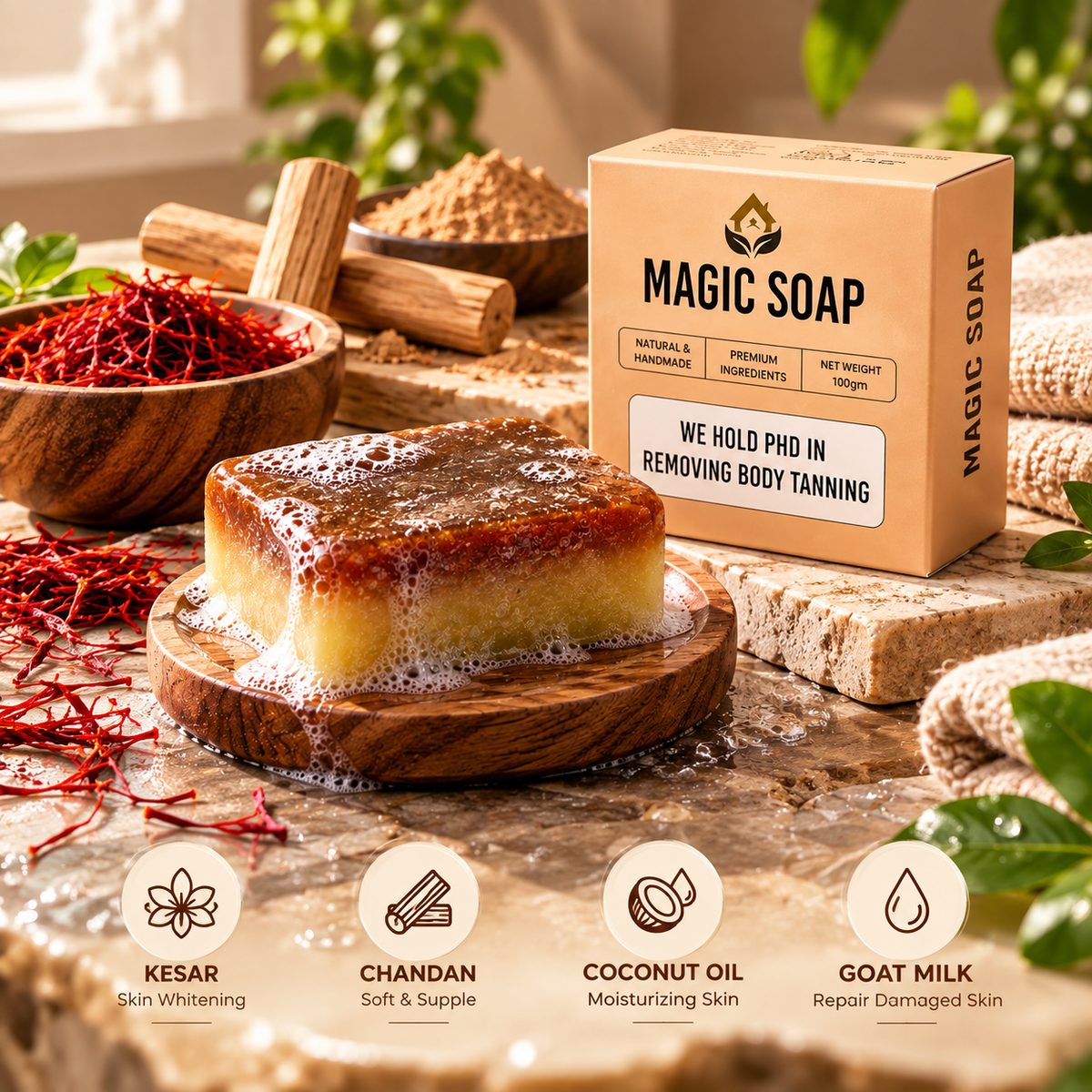 Handmade Saffron & Sandalwood Glow Soap – Pack of 2