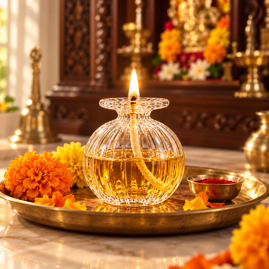 Modak-Shaped Glass Diya – Reusable Oil Lamp for Pooja & Diwali