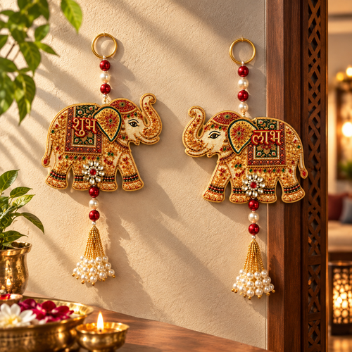 Elephant Designer Shubh Labh Wall Hanging Set