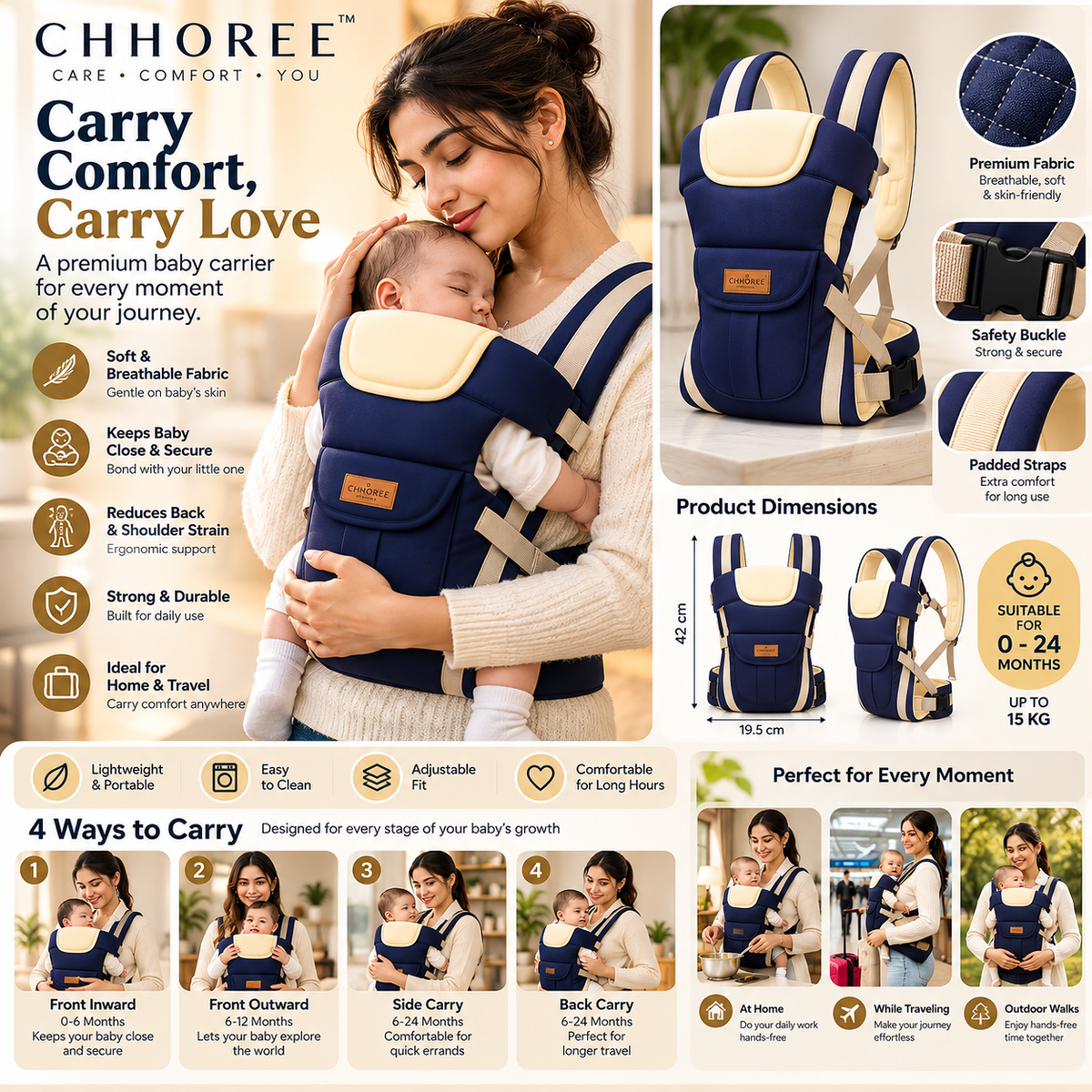 Chanak 4-in-1 Ergonomic Baby Mumma's Lap Baby Carrier