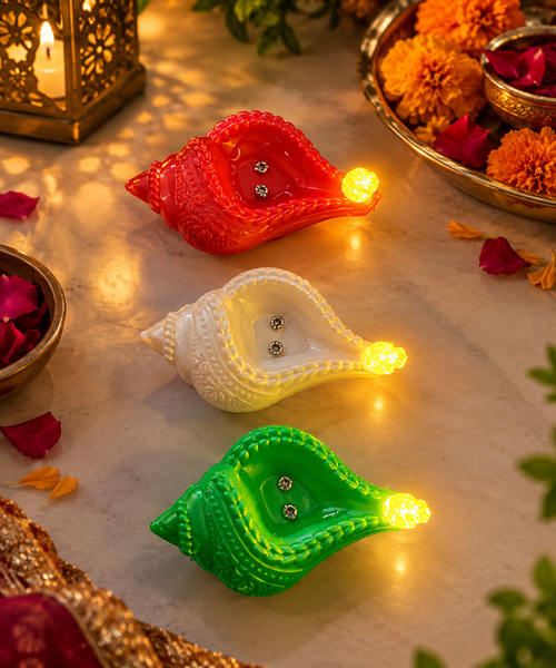 Plastic Water Sensor Shankh Led Diya Lights (PACK OF 6)