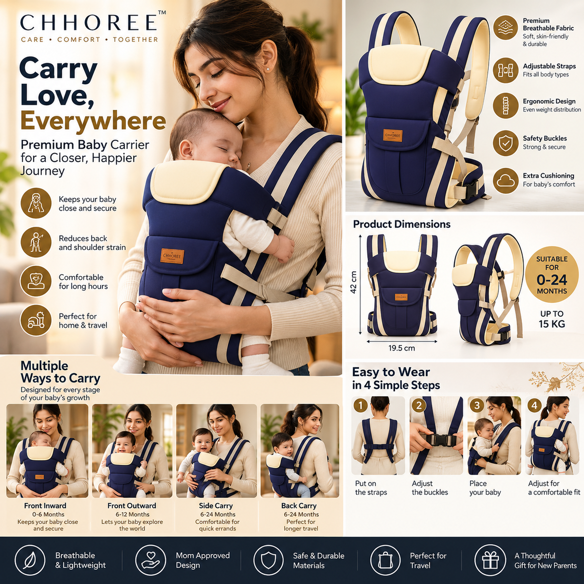 Chanak 4-in-1 Ergonomic Baby Mumma's Lap Baby Carrier