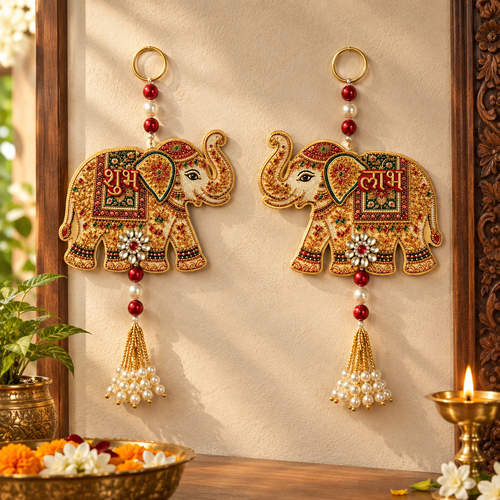 Elephant Designer Shubh Labh Wall Hanging Set