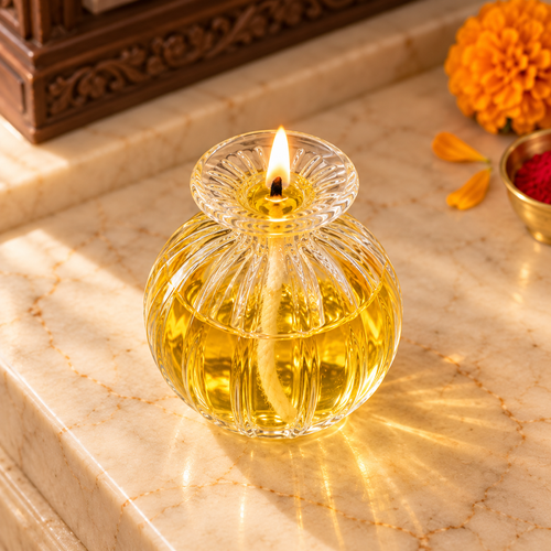 Modak-Shaped Glass Diya – Reusable Oil Lamp for Pooja & Diwali