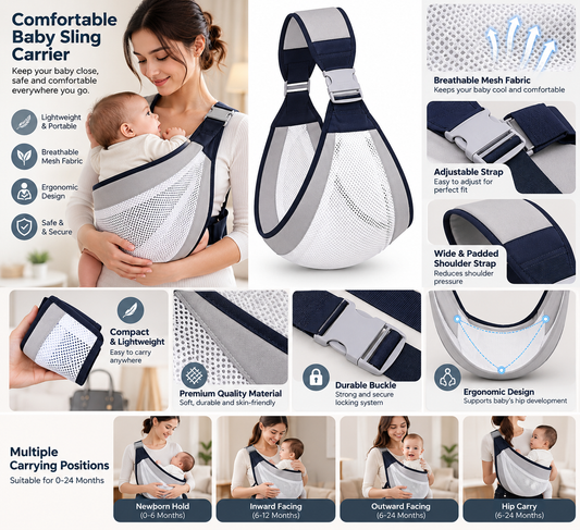 Baby Sling Carrier Adjustable Baby Holder Carrier Baby Half Wrapped Sling Hip Carrier Breathable Cotton Mesh Fabric for Newborn
