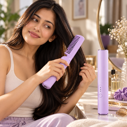 Cordless Mini Hair Straightener Comb – Rechargeable Travel Styler