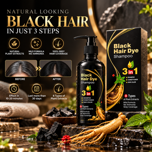 3-in-1 Instant Black Hair Dye Shampoo – Grey Coverage & Hair Care